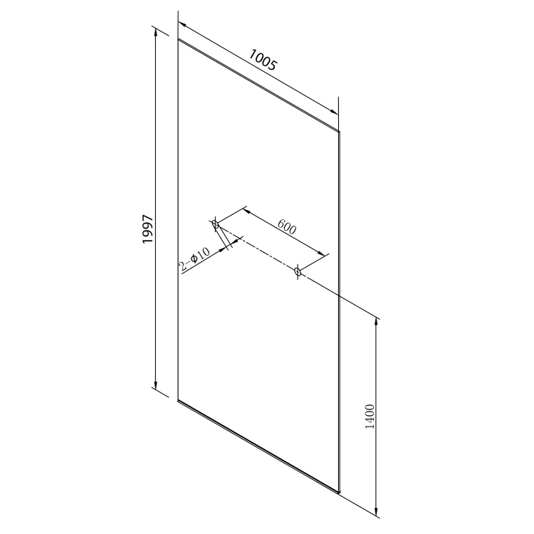 Rysunek techniczny - ARCHITEX hartowane szkło czyste, 1005x1997x8mm, z otworami na wieszak na ręczniki