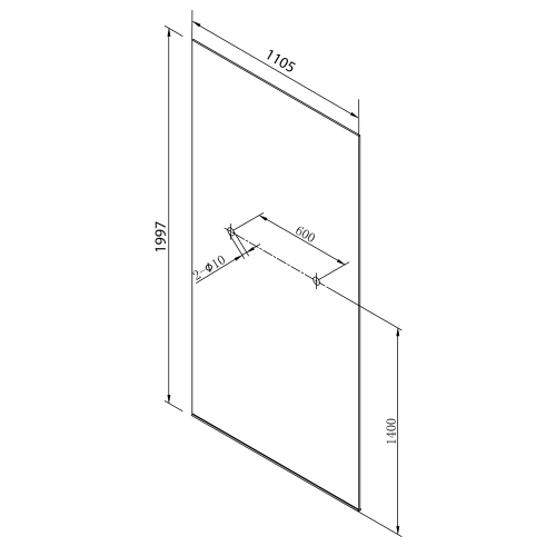 Rysunek techniczny - ARCHITEX hartowane szkło czyste, 1105x1997x8mm, z otworami na wieszak na ręczniki