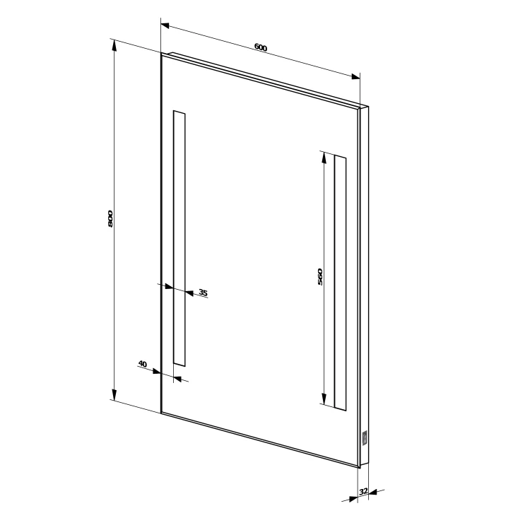 Rysunek techniczny - Lustro z oświetleniem LED 60x80cm, wyłącznik