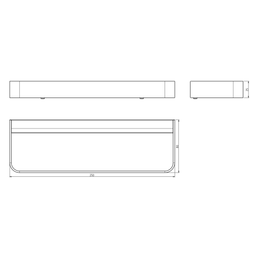 Rysunek techniczny - BELLA wieszak na ręcznik na bok szafki 250mm, czarny mat