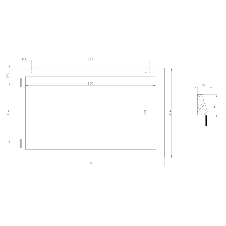 Rysunek techniczny - AMBIENTE lustro w drewnianej ramie 62x102cm, starobiały