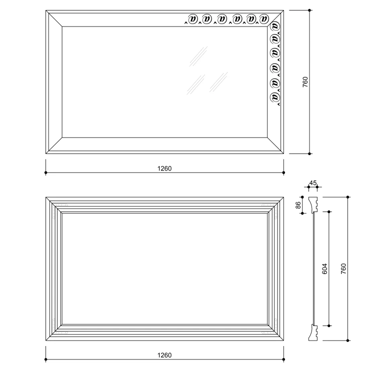Rysunek techniczny - MANTILA lustro w drewnianej ramie 76x126cm, antyczny