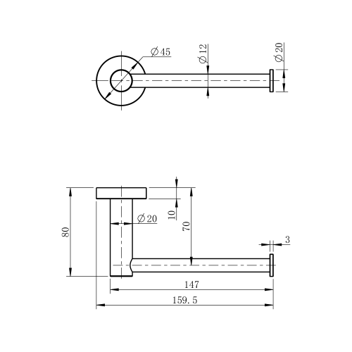 Rysunek techniczny - X-ROUND wieszak na papier toaletowy, chrom