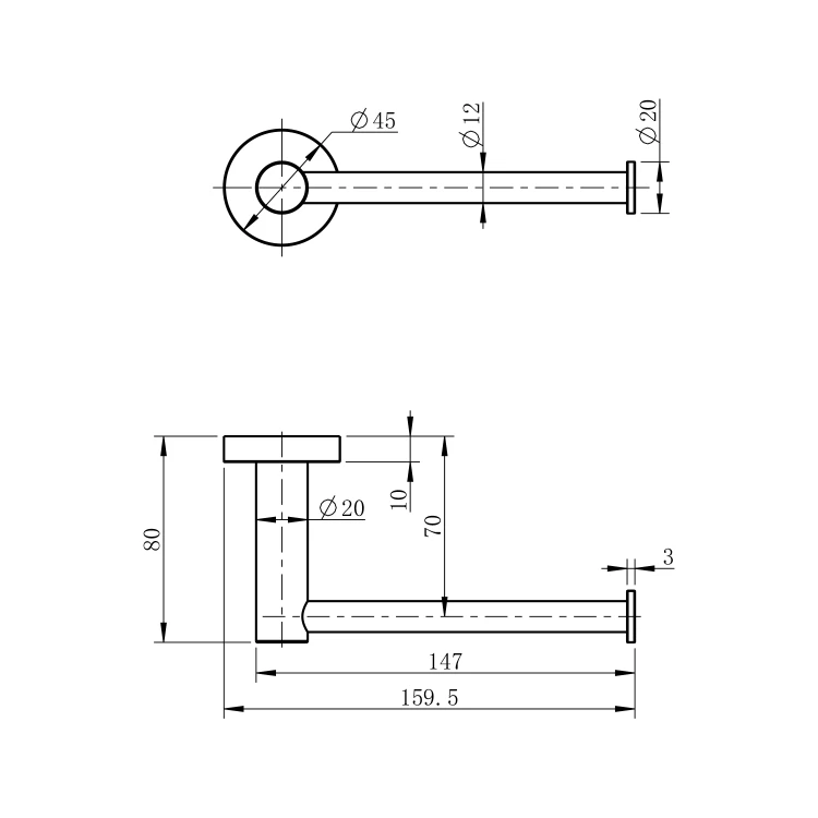 Rysunek techniczny - X-ROUND wieszak na papier toaletowy, chrom