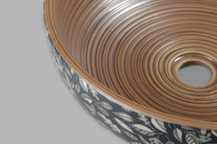 PRIORI umywalka ceramiczna nablatowa Ø 41 cm, brązowy z niebieskim wzorem #6