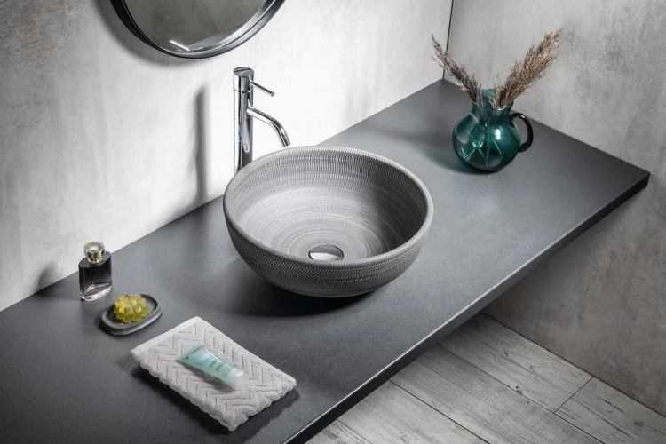 PRIORI umywalka ceramiczna nablatowa Ø 41 cm, szary ze wzorem #4