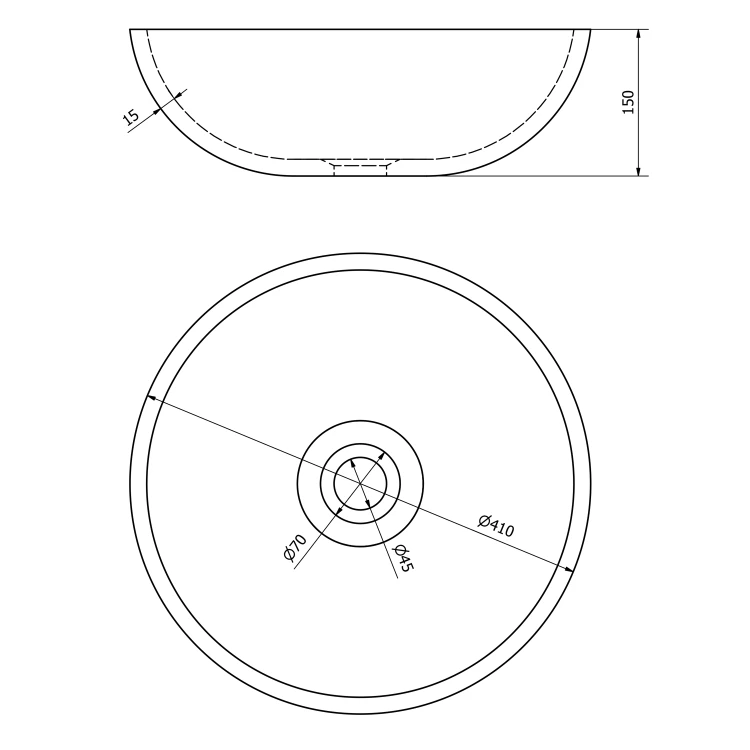 Rysunek techniczny - PRIORI umywalka ceramiczna nablatowa Ø 41 cm, szary ze wzorem