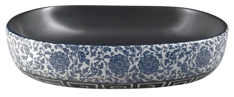 PRIORI umywalka ceramiczna nablatowa 60x40 cm, czarny z niebieskim wzorem #3