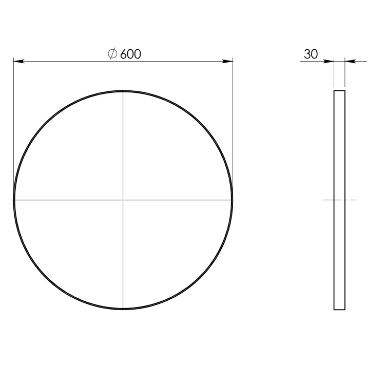 Rysunek techniczny - Lustro okrągłe w plastikowej ramie ø 60 cm, czarny