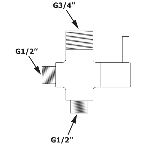 Rysunek techniczny - Przełącznik kolumny prysznicowej M1/2"-M1/2"xM3/4", chrom