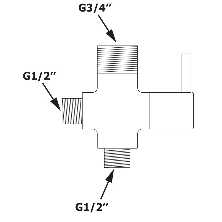 Rysunek techniczny - Przełącznik kolumny prysznicowej M1/2"-M1/2"xM3/4", chrom