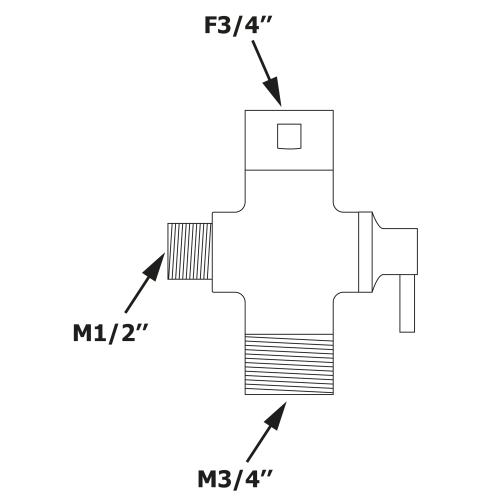 Rysunek techniczny - Przełącznik kolumny prysznicowej F3/4"-M1/2 »xM3/4«, chrom
