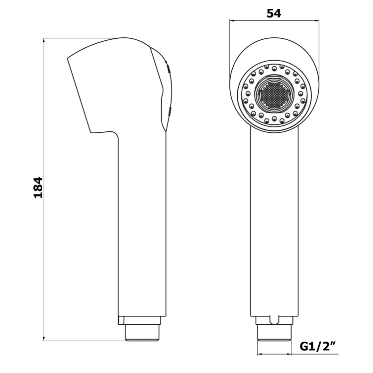 Rysunek techniczny - HOFFER Wysuwany prysznic do baterii kuchennych 1/2 ", 2 funkcje, chrom