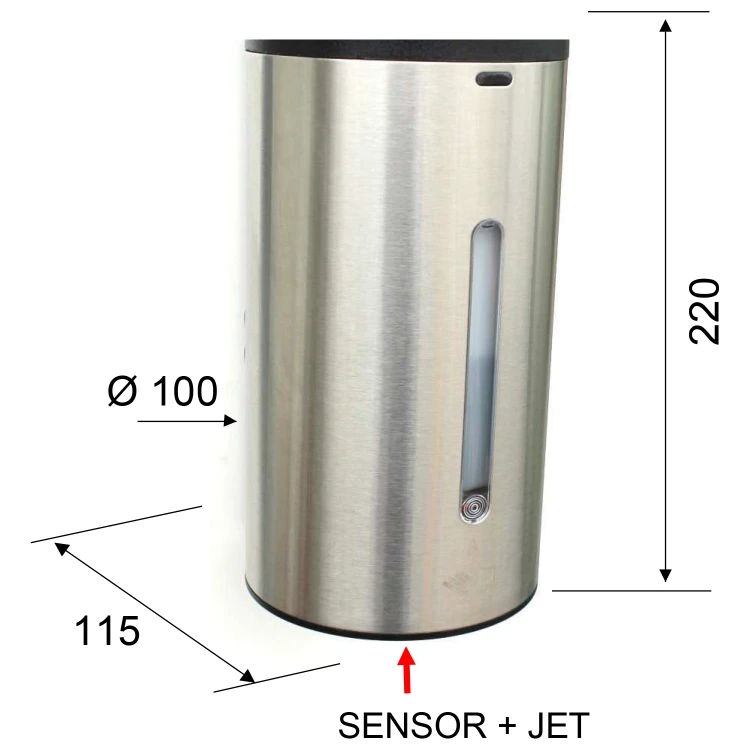 Rysunek techniczny - Bezdotykowy dozownik mydła 650ml, stal nierdzewna mat