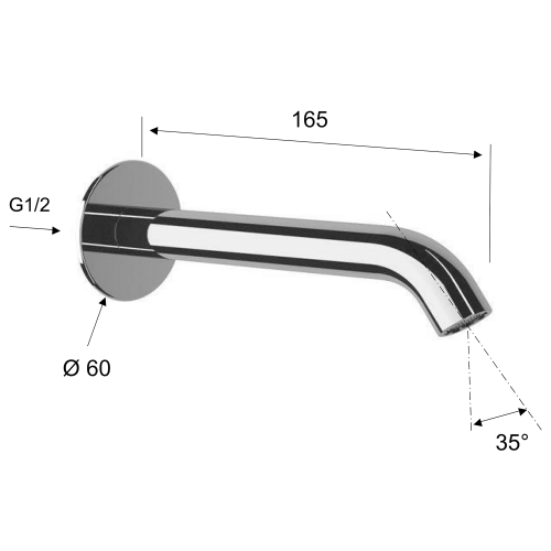 Rysunek techniczny - Wylewka ścienna 165mm, złoto