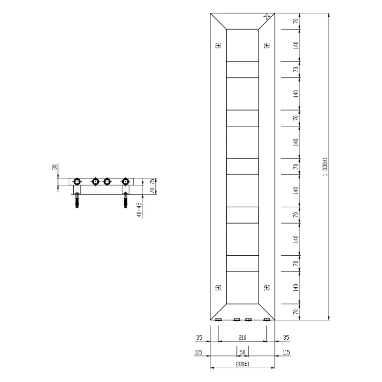 Rysunek techniczny - BLOCK grzejnik łazienkowy 280x1330 mm, biały mat