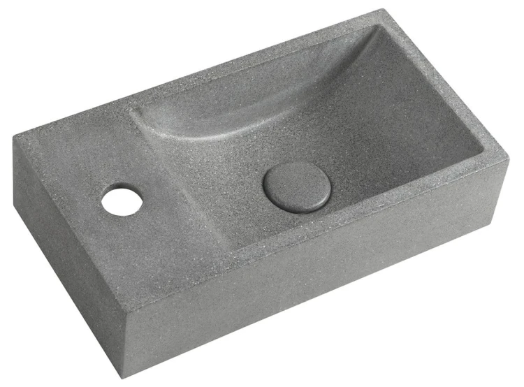 CREST L umywalka betonowa z korkiem, 40x22cm, czrany granit