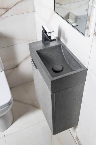 CREST L umywalka betonowa z korkiem, 40x22cm, czrany granit #2