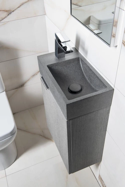 CREST L umywalka betonowa z korkiem, 40x22cm, czrany granit #2