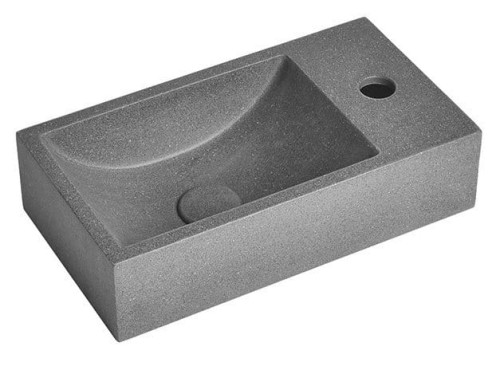 CREST R umywalka betonowa z korkiem, 40x22cm, czrany granit