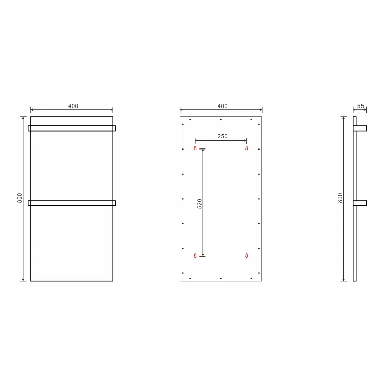 Rysunek techniczny - ELMIS elektryczna suszarka na ręczniki 400x800 mm, 120 W, aluminium, biały mat