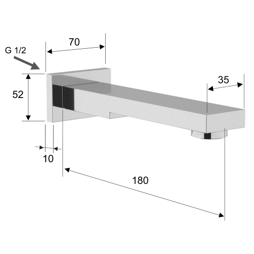 Rysunek techniczny - Wylewka ścienna 180 mm, złoto