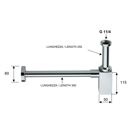 Rysunek techniczny - Syfon umywalkowy 5/4", odpływ 32mm, złoto