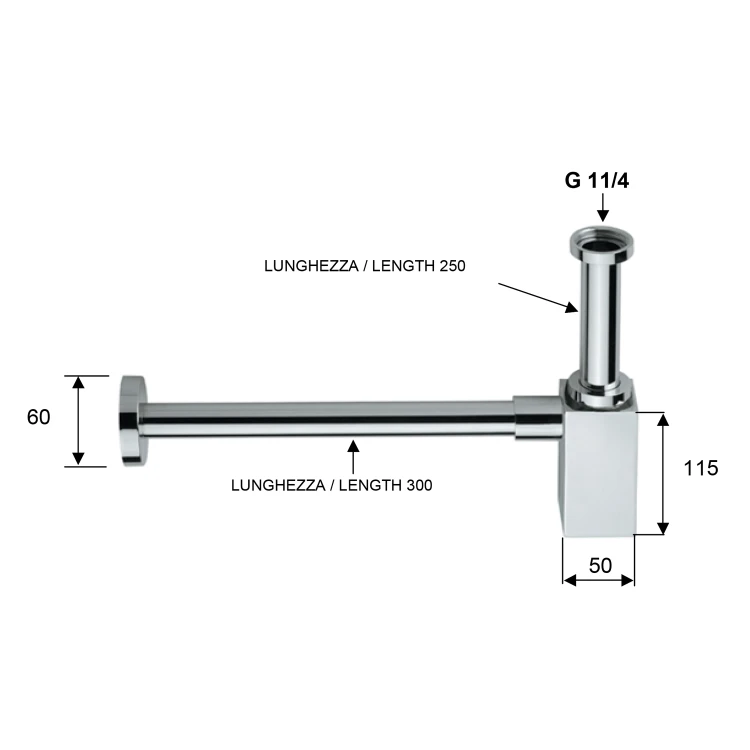 Rysunek techniczny - Syfon umywalkowy 5/4", odpływ 32mm, złoto