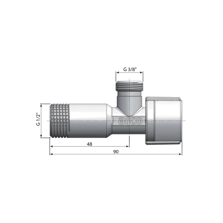 Rysunek techniczny - ARCO zawór kątowy A-80 1/2"x 3/8" , anticalc, chrom, para
