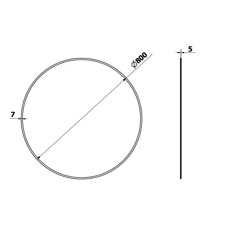 Rysunek techniczny - RENGAS lustro okrągłe z fazą ø 80cm, CU free