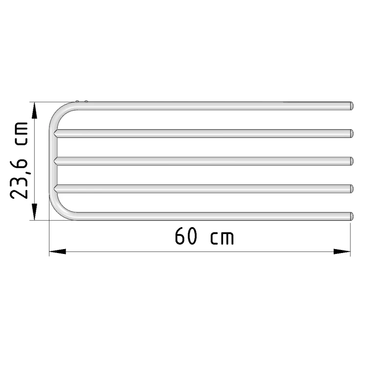 Rysunek techniczny - Wieszak na 4 ręczniki na grzejnik, uniwersalne mocowanie, długość 60cm, biały
