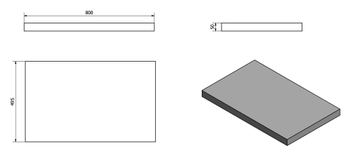 Rysunek techniczny - AVICE blat pod umywalkę 80x50cm, grubość 5cm, ciemny dąb