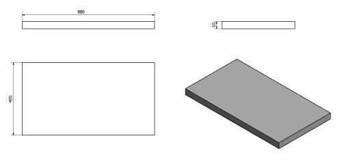Rysunek techniczny - AVICE blat pod umywalkę 90x50cm, grubość 5cm, kamień łupany