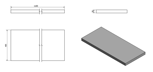 Rysunek techniczny - AVICE blat pod umywalkę 110x50cm, grubość 5cm, kamień łupany
