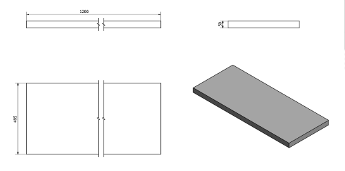 Rysunek techniczny - AVICE blat pod umywalkę 120x50cm, grubość 5cm, kamień szary