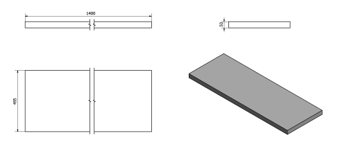 Rysunek techniczny - AVICE blat pod umywalkę 140x50cm, grubość 5cm, kamień szary