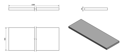 Rysunek techniczny - AVICE blat pod umywalkę 150x50cm, grubość 5cm, kamień szary