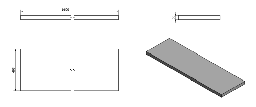 Rysunek techniczny - AVICE blat pod umywalkę 160x50cm, grubość 5cm, kamień łupany