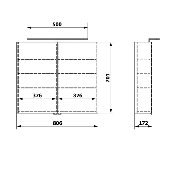 Rysunek techniczny - RIWA LED szafka z lustrem, oświetlenie LED, 81x70x17cm, biały połysk