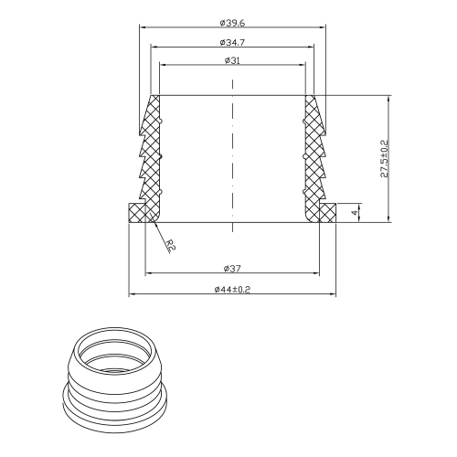 Rysunek techniczny - Redukcja gumowa 32mm - 40mm