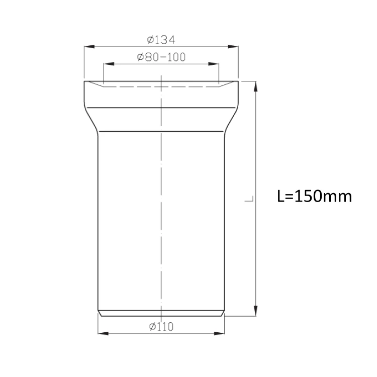 Rysunek techniczny - Łącznik prosty do WC, średnica 110mm, długość 150mm