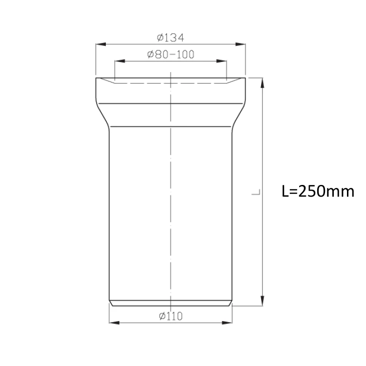Rysunek techniczny - Łącznik prosty do WC, średnica 110mm, długość 250mm
