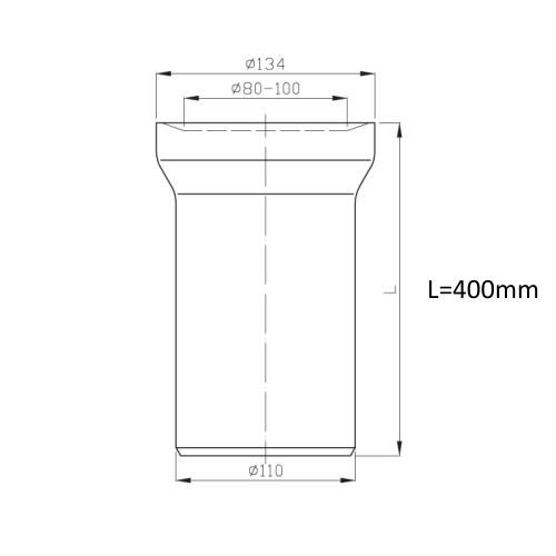 Rysunek techniczny - Łącznik prosty do WC, średnica 110mm, długość 400mm