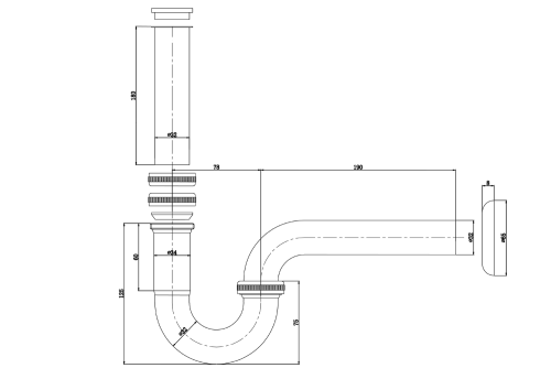 Rysunek techniczny - Syfon umywalkowy 5/4", DN32, chrom