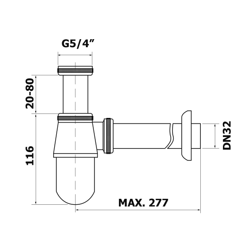 Rysunek techniczny - Syfon umywalkowy 5/4", DN32, chrom