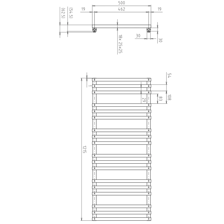 Rysunek techniczny - FANTINA grzejnik 500x1215 mm, czarny mat