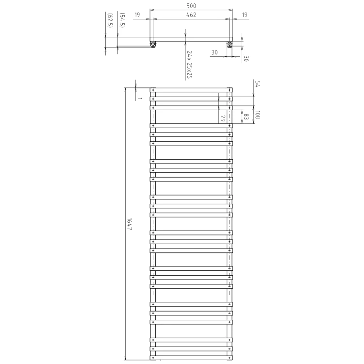 Rysunek techniczny - FANTINA grzejnik 500x1647 mm, czarny mat