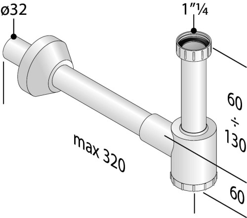 Rysunek techniczny - CRONO Syfon umywalkowy 5/4", DN32, biały