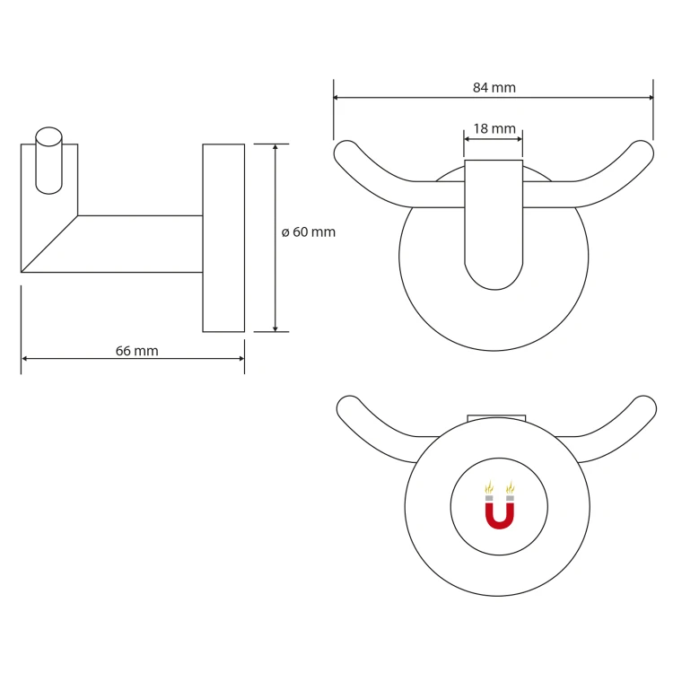 Rysunek techniczny - Podwójny wieszak magnetyczny do grzejnika