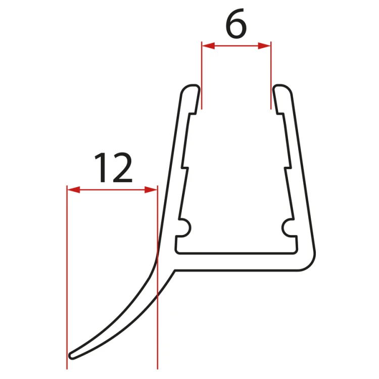 Uszczelka dolna do  drzwi prysznicowych, szkło 6mm, 1000 mm